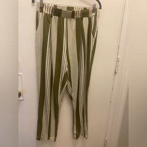 Green and white striped pants